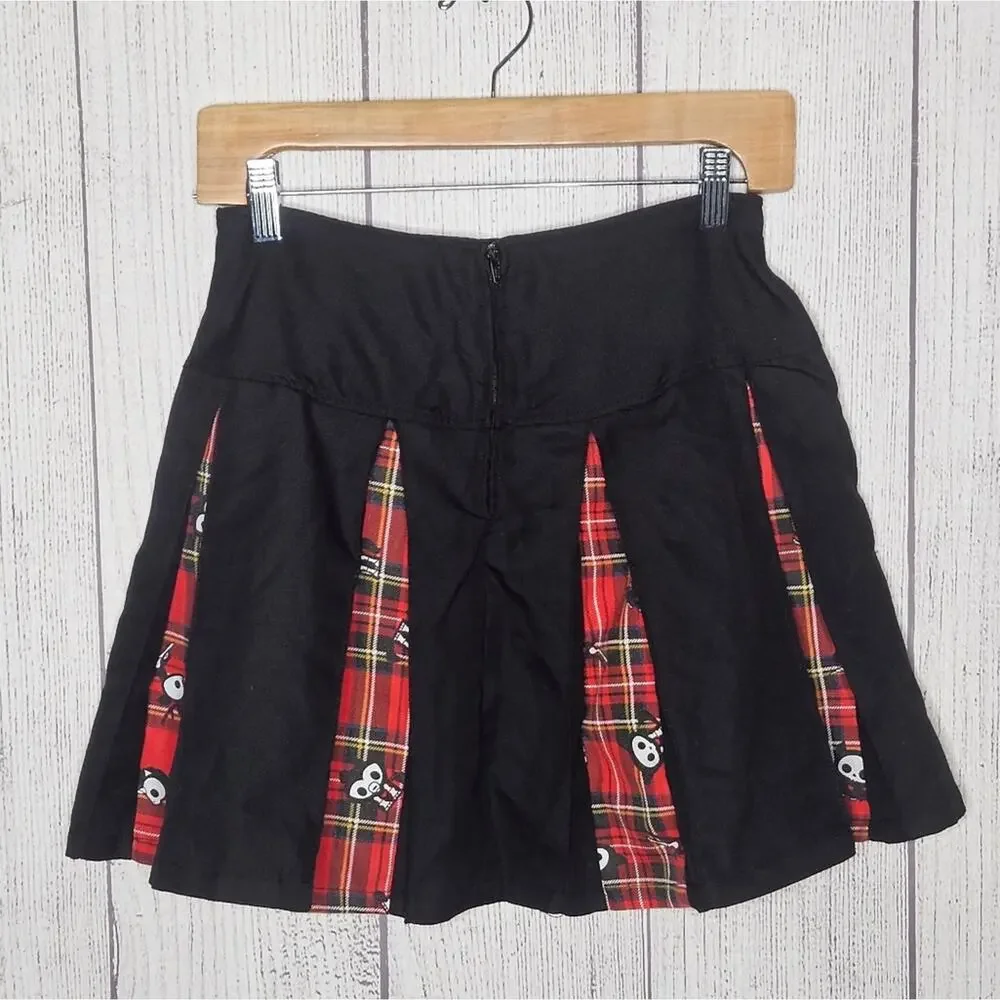 Skelanimals Black/Red Plaid Contrast Pleated Skirt with Pockets, sz Small